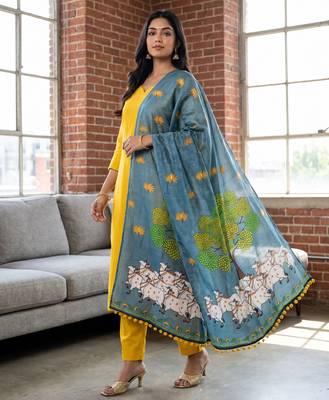 Cotton maslin picwai print stall dupatta wear on gown lehenga choli and dress 2