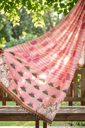 Cotton maslin picwai print stall dupatta wear on gown lehenga choli and dress
