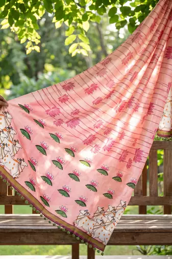 Cotton maslin picwai print stall dupatta wear on gown lehenga choli and dress