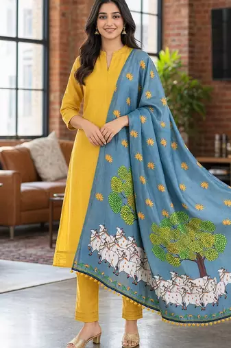 Cotton maslin picwai print stall dupatta wear on gown lehenga choli and dress