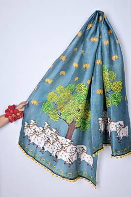 Cotton maslin picwai print stall dupatta wear on gown lehenga choli and dress 4