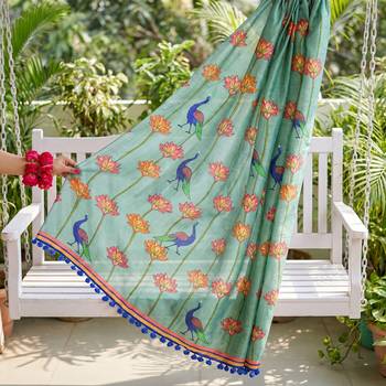 Cotton maslin picwai print stall dupatta wear on gown lehenga choli and dress 1