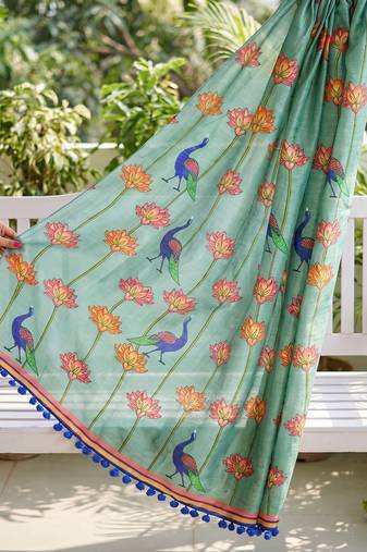 Cotton maslin picwai print stall dupatta wear on gown lehenga choli and dress