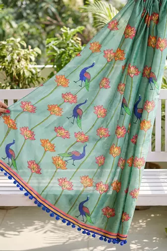Cotton maslin picwai print stall dupatta wear on gown lehenga choli and dress