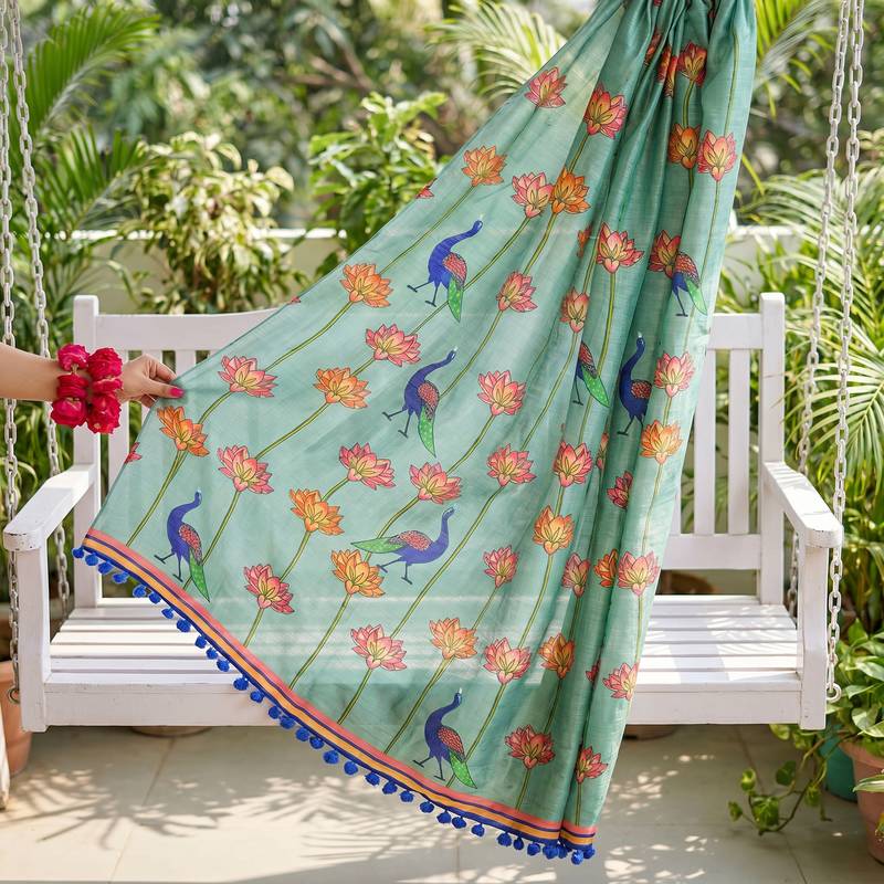 Cotton maslin picwai print stall dupatta wear on gown lehenga choli and dress
