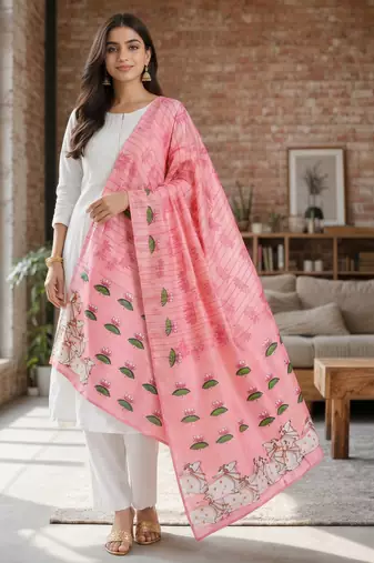 Cotton maslin picwai print stall dupatta wear on gown lehenga choli and dress