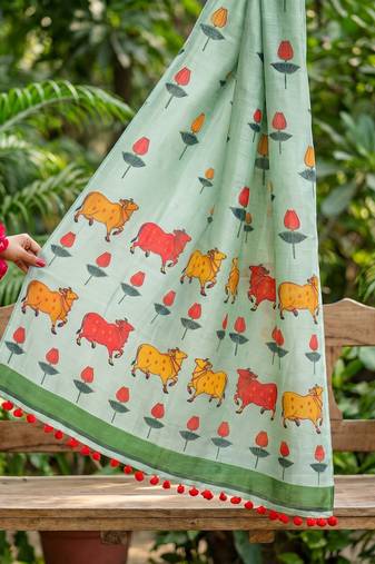 Cotton maslin picwai print stall dupatta wear on gown lehenga choli and dress