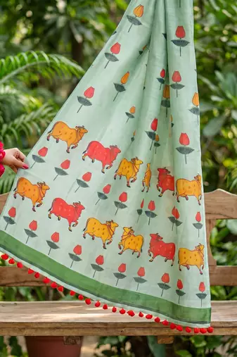 Cotton maslin picwai print stall dupatta wear on gown lehenga choli and dress