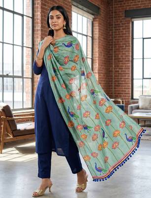 Cotton maslin picwai print stall dupatta wear on gown lehenga choli and dress 2