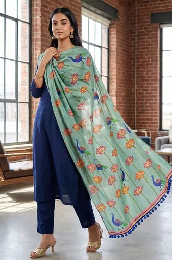 Cotton maslin picwai print stall dupatta wear on gown lehenga choli and dress