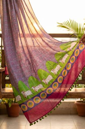 Cotton maslin picwai print stall dupatta wear on gown lehenga choli and dress
