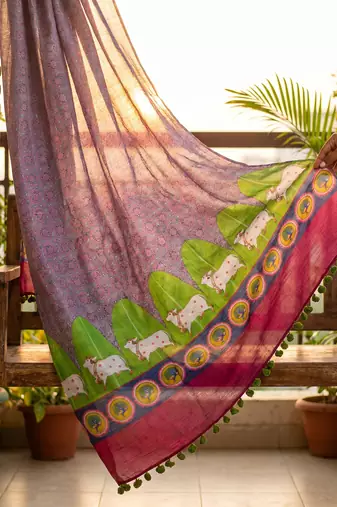 Cotton maslin picwai print stall dupatta wear on gown lehenga choli and dress