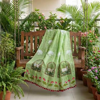 Cotton maslin picwai print stall dupatta wear on gown lehenga choli and dress 1