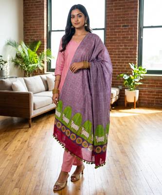 Cotton maslin picwai print stall dupatta wear on gown lehenga choli and dress 2
