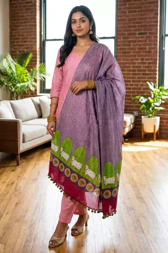Cotton maslin picwai print stall dupatta wear on gown lehenga choli and dress