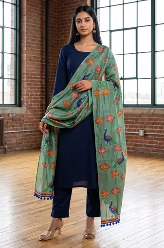Cotton maslin picwai print stall dupatta wear on gown lehenga choli and dress