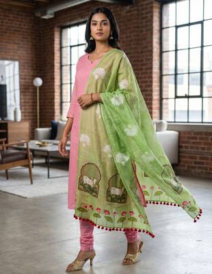 Cotton maslin picwai print stall dupatta wear on gown lehenga choli and dress 2