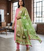 Cotton maslin picwai print stall dupatta wear on gown lehenga choli and dress