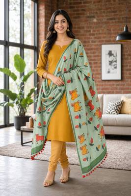 Cotton maslin picwai print stall dupatta wear on gown lehenga choli and dress 3