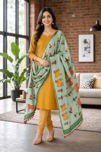 Cotton maslin picwai print stall dupatta wear on gown lehenga choli and dress