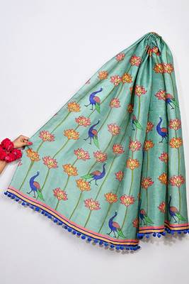 Cotton maslin picwai print stall dupatta wear on gown lehenga choli and dress 4