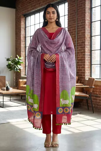 Cotton maslin picwai print stall dupatta wear on gown lehenga choli and dress
