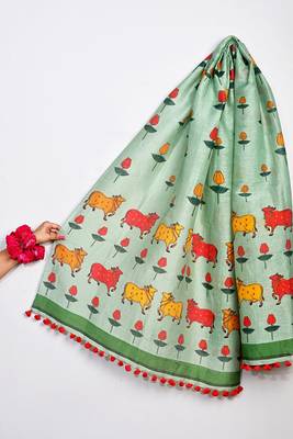 Cotton maslin picwai print stall dupatta wear on gown lehenga choli and dress 4