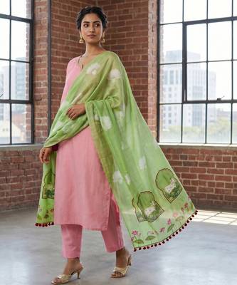 Cotton maslin picwai print stall dupatta wear on gown lehenga choli and dress 3