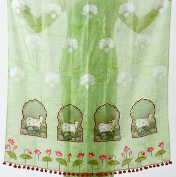 Cotton maslin picwai print stall dupatta wear on gown lehenga choli and dress 4