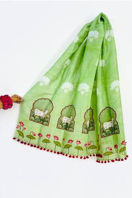 Cotton maslin picwai print stall dupatta wear on gown lehenga choli and dress 5