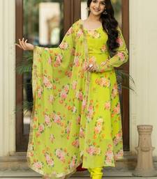 Floral Printed Regular Gotta Patti Kurta With Churidar & Dupatta