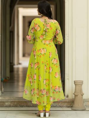 Floral Printed Regular Gotta Patti Kurta With Churidar & Dupatta 5
