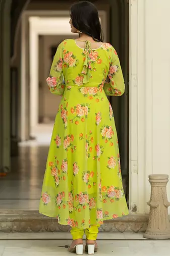 Floral Printed Regular Gotta Patti Kurta With Churidar & Dupatta