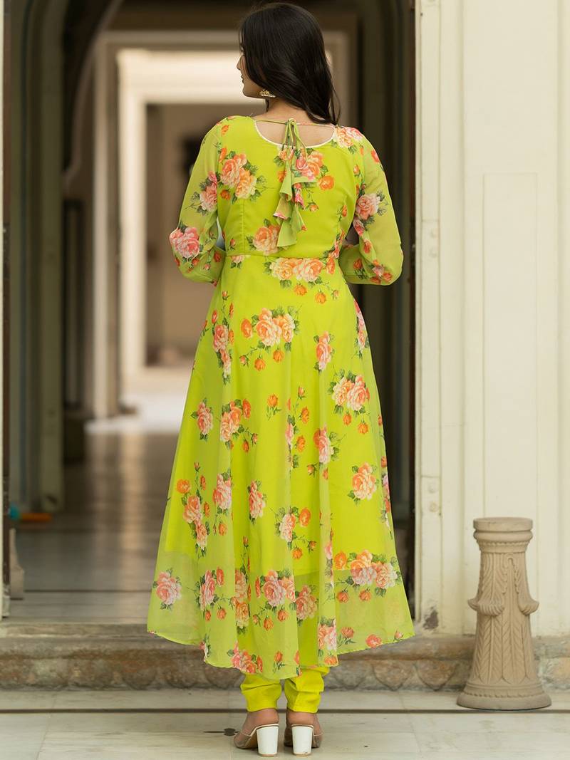 Floral Printed Regular Gotta Patti Kurta With Churidar & Dupatta