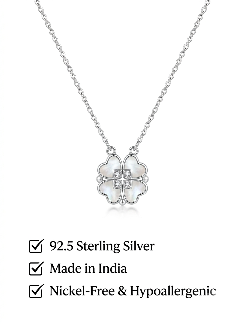 925 Sterling Silver Four Leaf Clover Pendant Necklace Set for Women