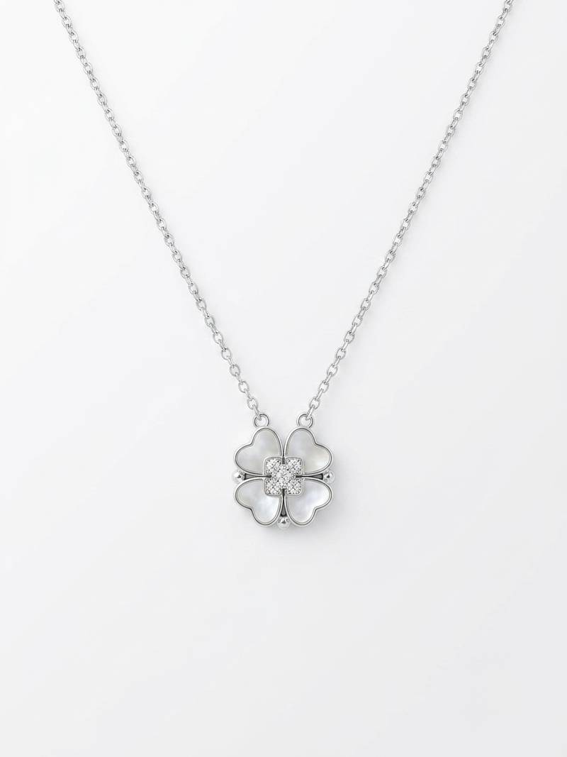 925 Sterling Silver Four Leaf Clover Pendant Necklace Set for Women