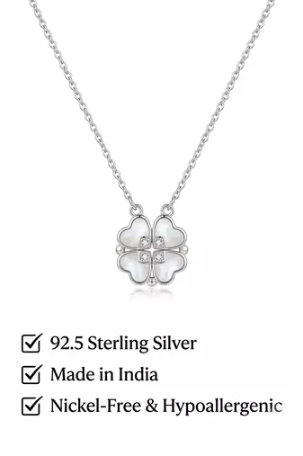 925 Sterling Silver Four Leaf Clover Pendant Necklace Set for Women