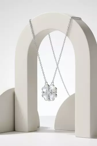 925 Sterling Silver Four Leaf Clover Pendant Necklace Set for Women