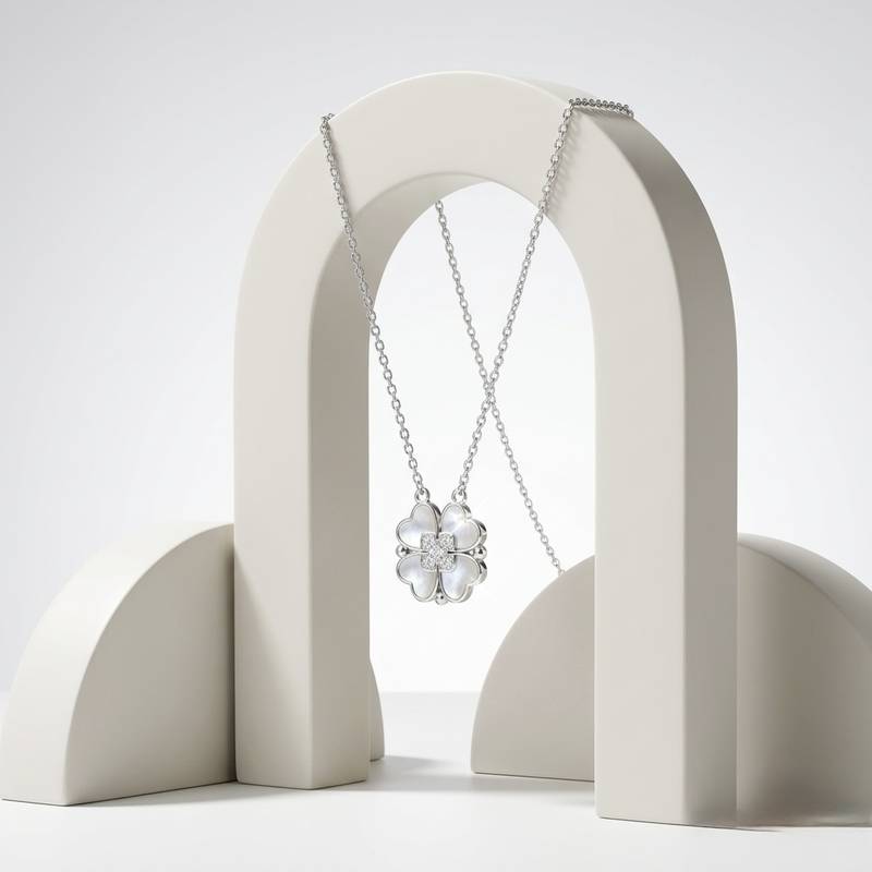 925 Sterling Silver Four Leaf Clover Pendant Necklace Set for Women