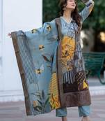 Women Floral Printed Regular Chanderi Silk Kurta with Trousers & With Dupatta