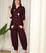 Conversational Printed Shirt Collar Pure Silk Kurta With Salwar