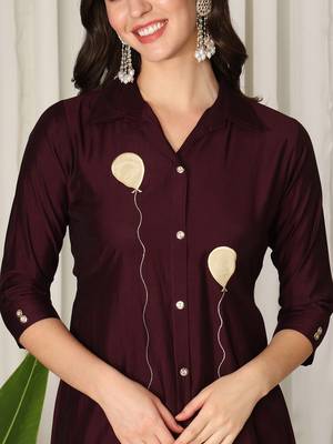 Conversational Printed Shirt Collar Pure Silk Kurta With Salwar 2
