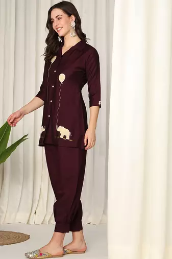 Conversational Printed Shirt Collar Pure Silk Kurta With Salwar