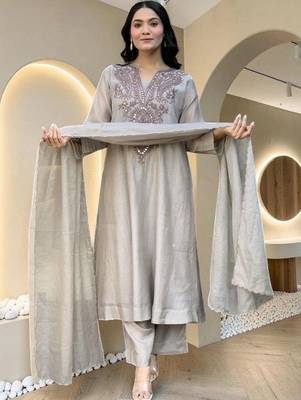 Women Ethnic Motifs Embroidered Regular Sequinned Pure Cotton Kurta with Trousers & With Dupatta 1