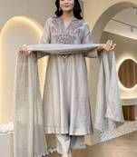 Women Ethnic Motifs Embroidered Regular Sequinned Pure Cotton Kurta with Trousers & With Dupatta