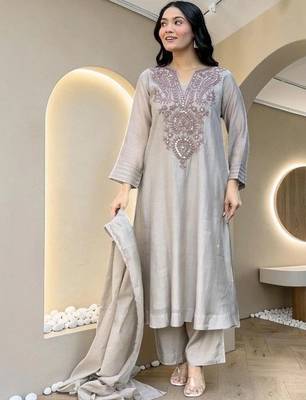 Women Ethnic Motifs Embroidered Regular Sequinned Pure Cotton Kurta with Trousers & With Dupatta 2
