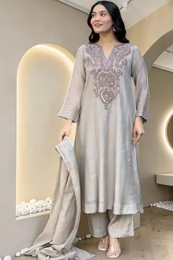Women Ethnic Motifs Embroidered Regular Sequinned Pure Cotton Kurta with Trousers & With Dupatta