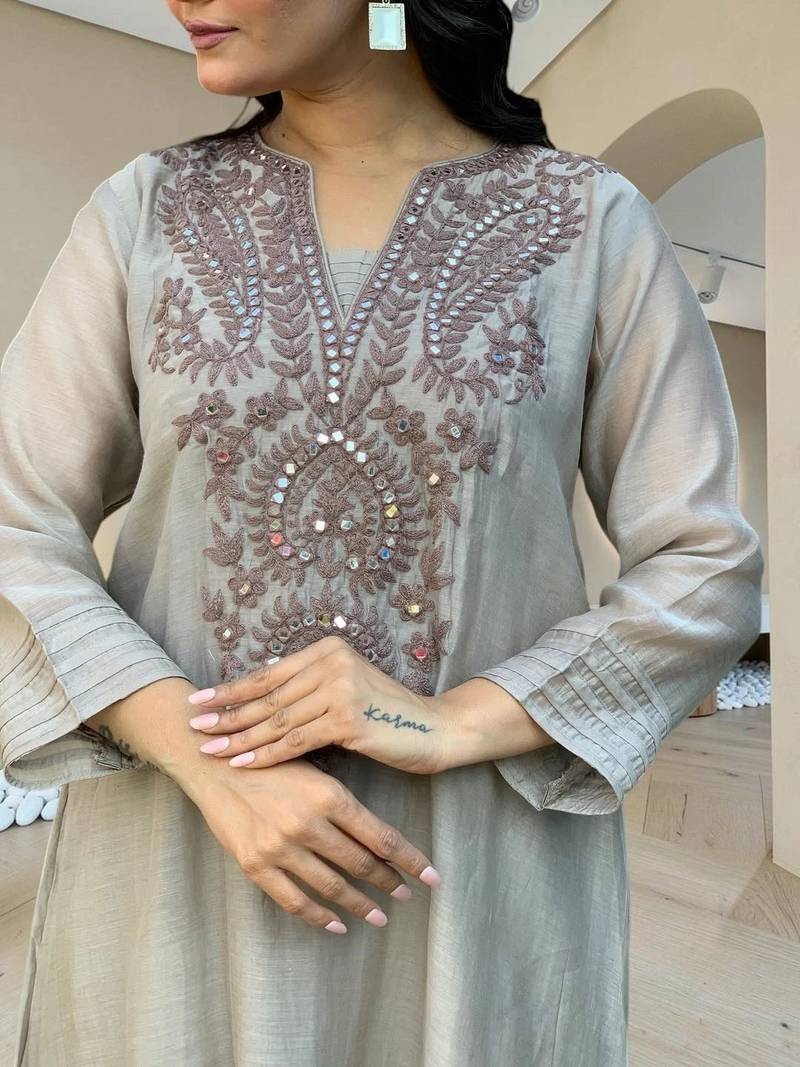 Women Ethnic Motifs Embroidered Regular Sequinned Pure Cotton Kurta with Trousers & With Dupatta