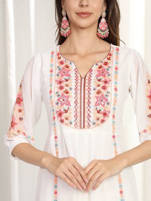 Floral Embroidered Mirror Work Kurta With Palazzos & Dupatta 2