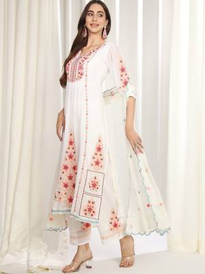 Floral Embroidered Mirror Work Kurta With Palazzos & Dupatta 4